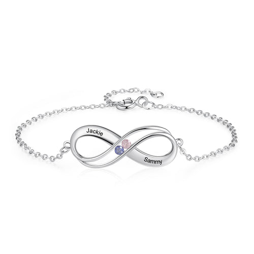 Infinity Birthstone Name Bracelet in Sterling Silver