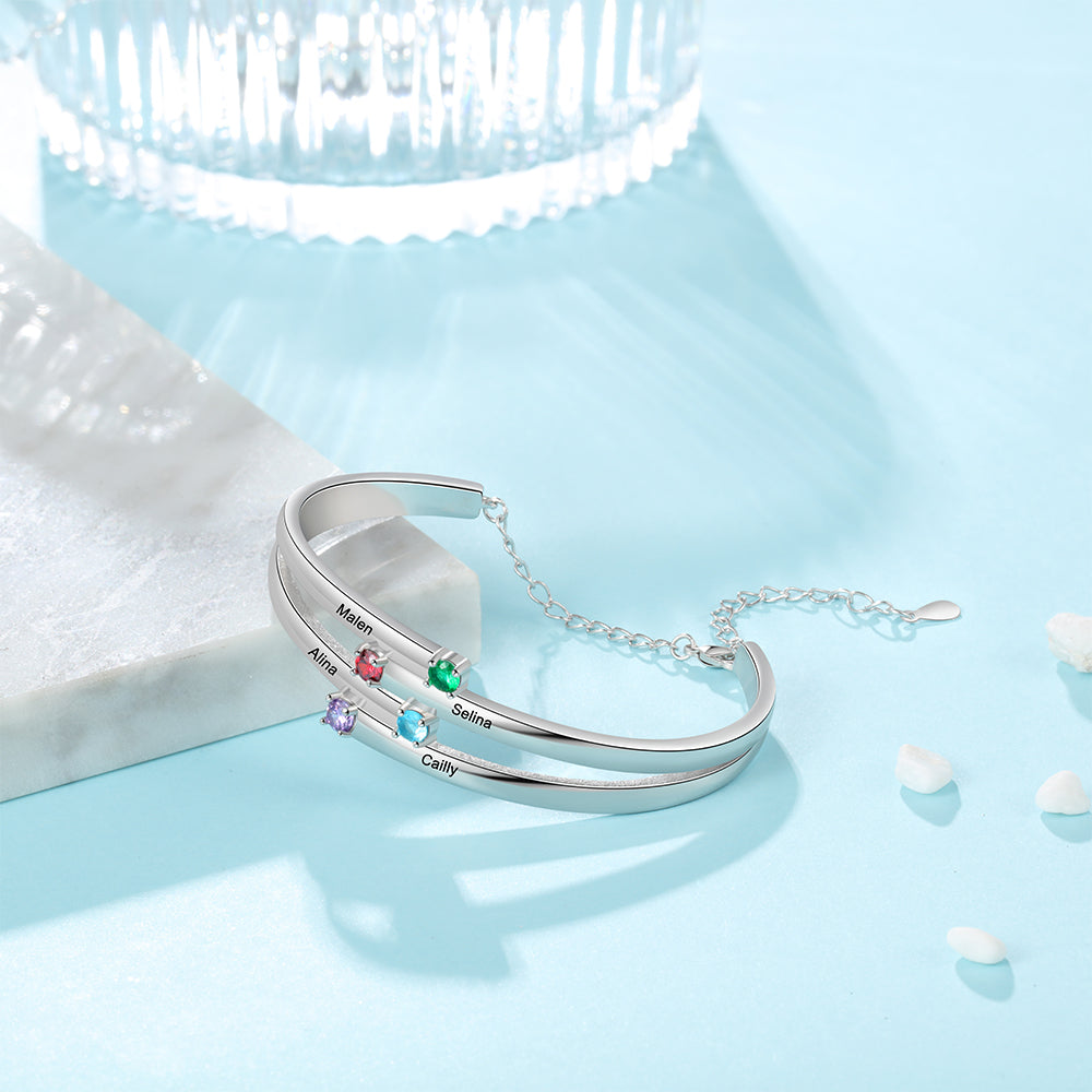 Mother's Layered Birthstone Name Bangle