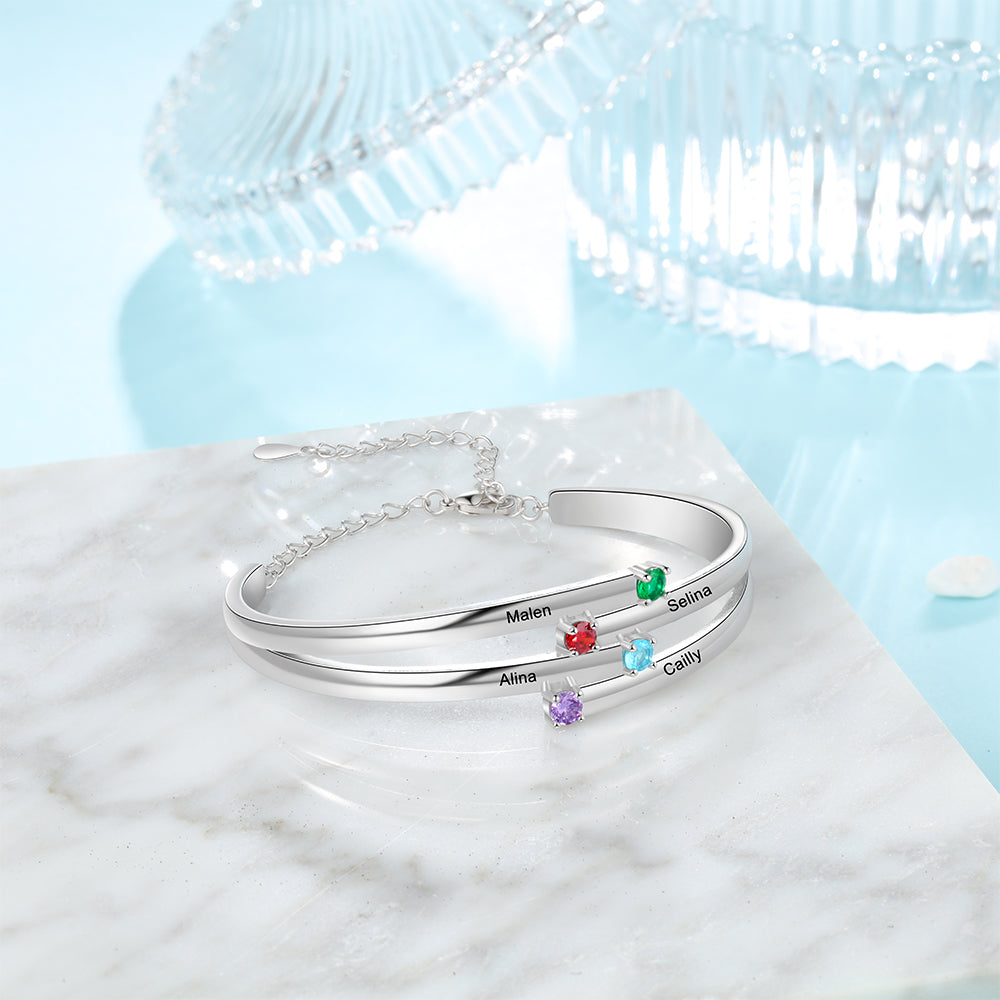 Mother's Layered Birthstone Name Bangle