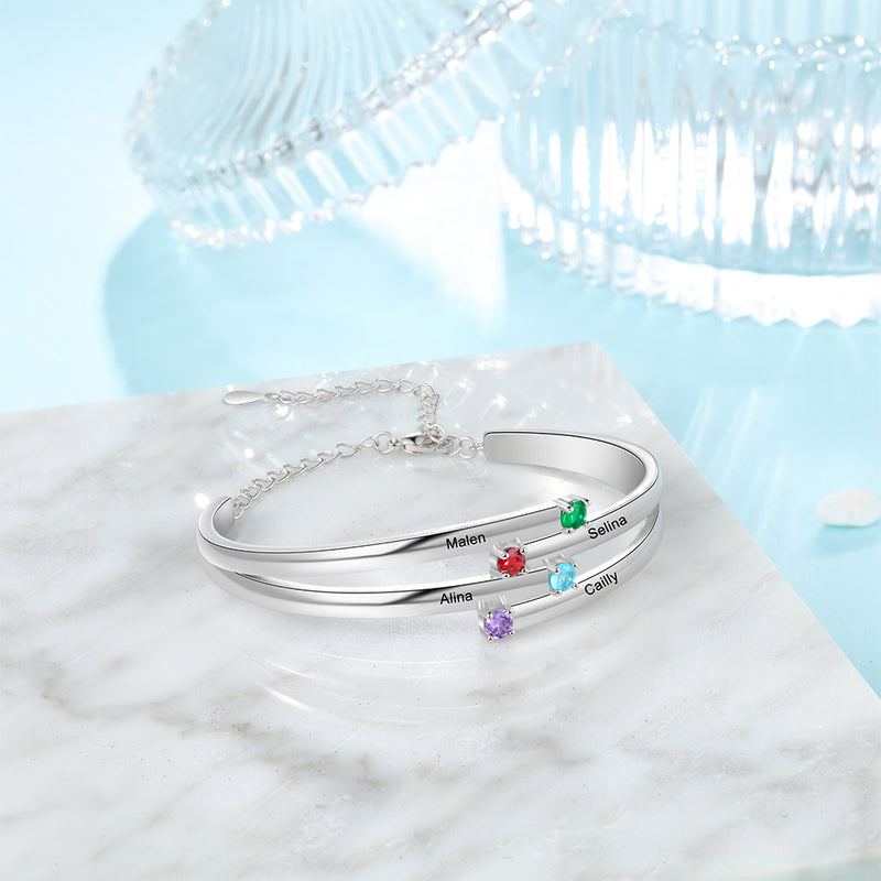 Mother's Layered Birthstone Name Bangle