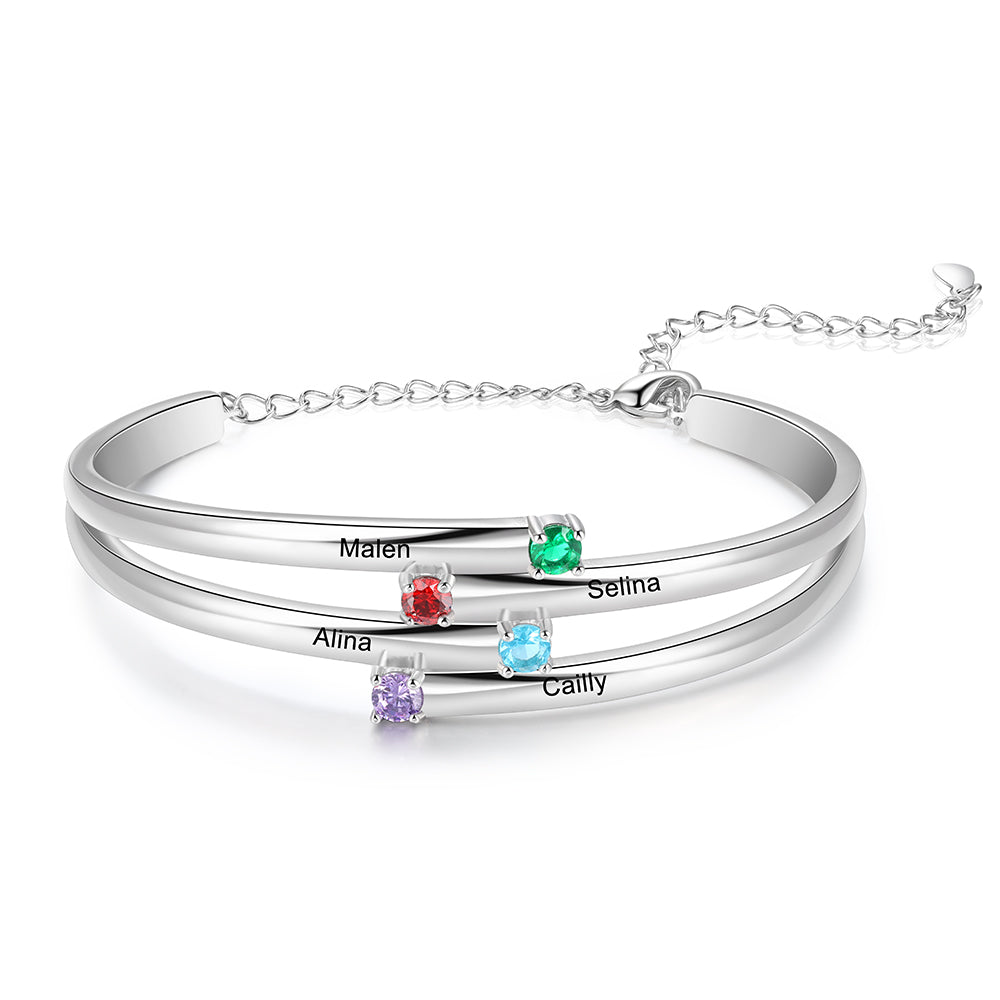 Mother's Layered Birthstone Name Bangle