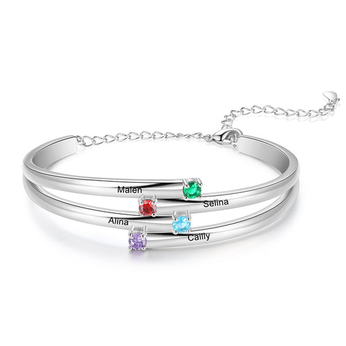 Mother's Layered Birthstone Name Bangle