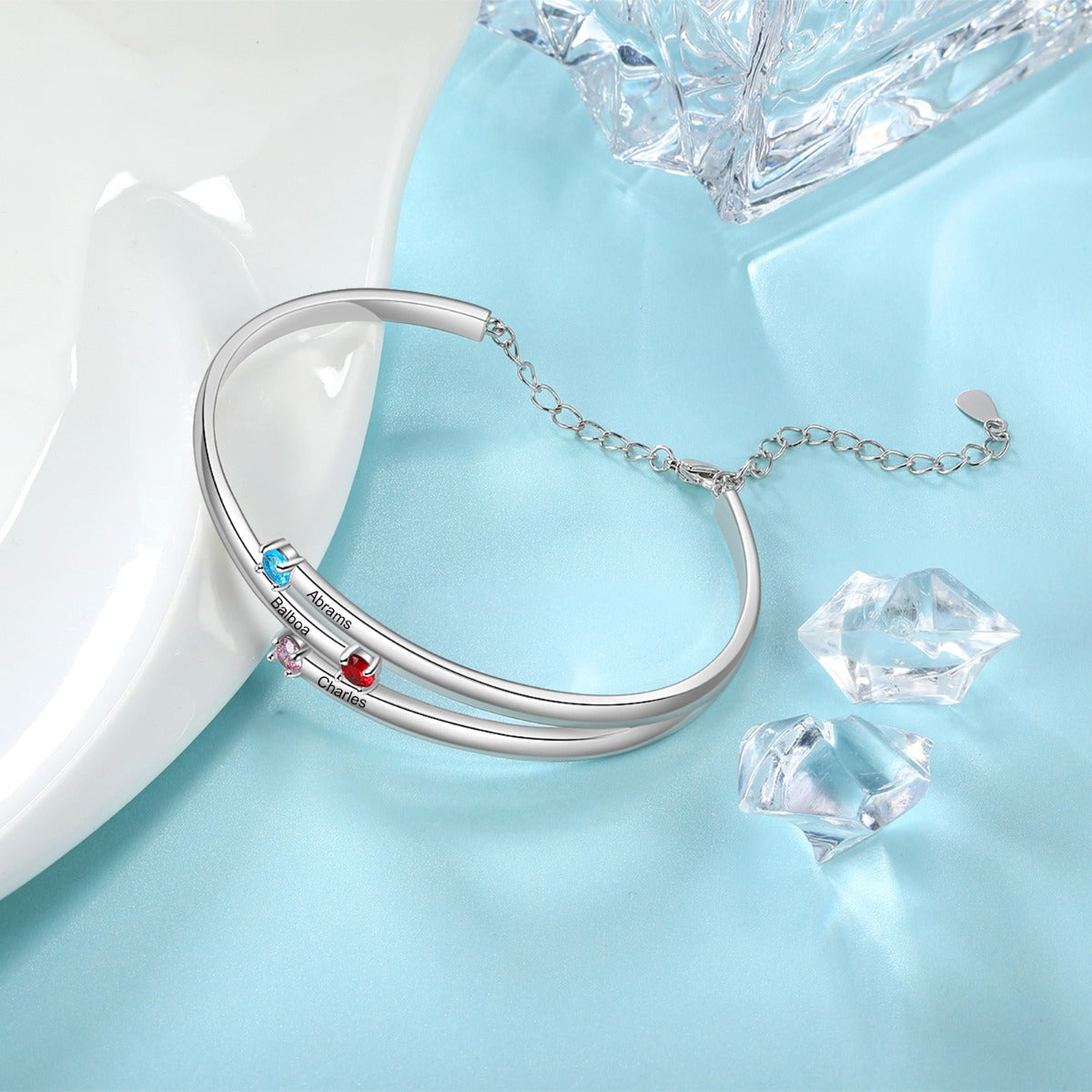 Three Band Family Name Birthstone Bangle