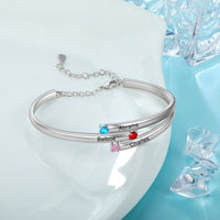 Three Band Family Name Birthstone Bangle