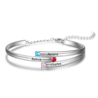 Three Band Family Name Birthstone Bangle