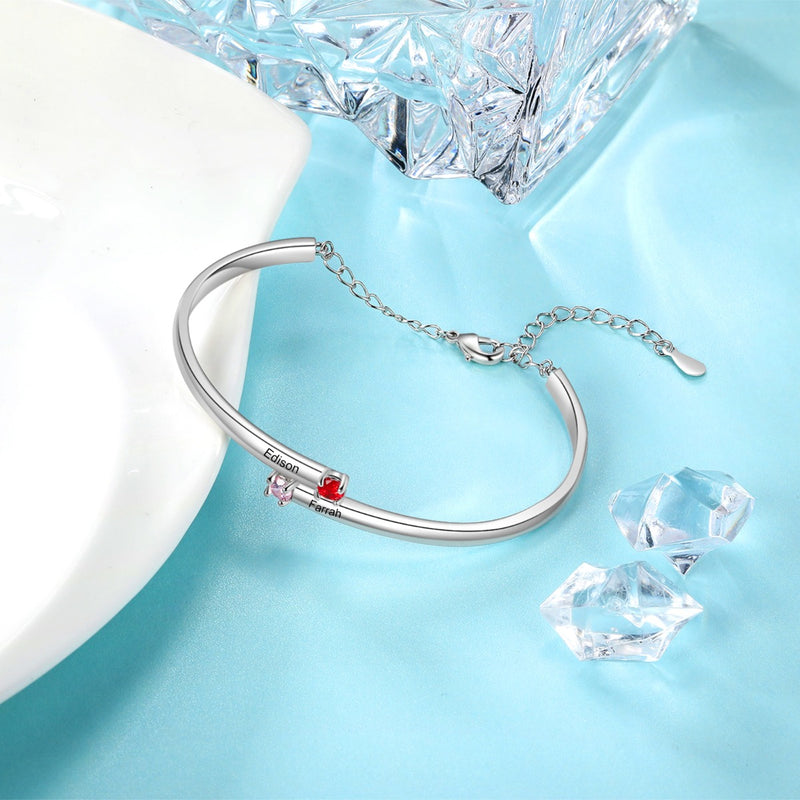 Two Name Birthstone Open Bangle