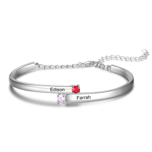 Two Name Birthstone Open Bangle