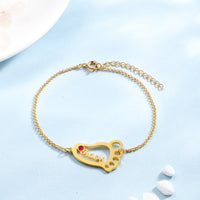 Baby Feet Heart Birthstone Name Bracelet