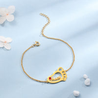 Baby Feet Heart Birthstone Name Bracelet