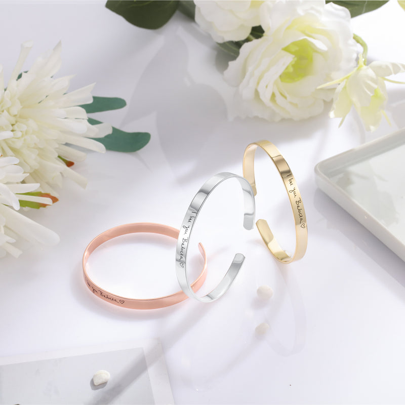 Engraved Name Cuff Bangle Bracelet