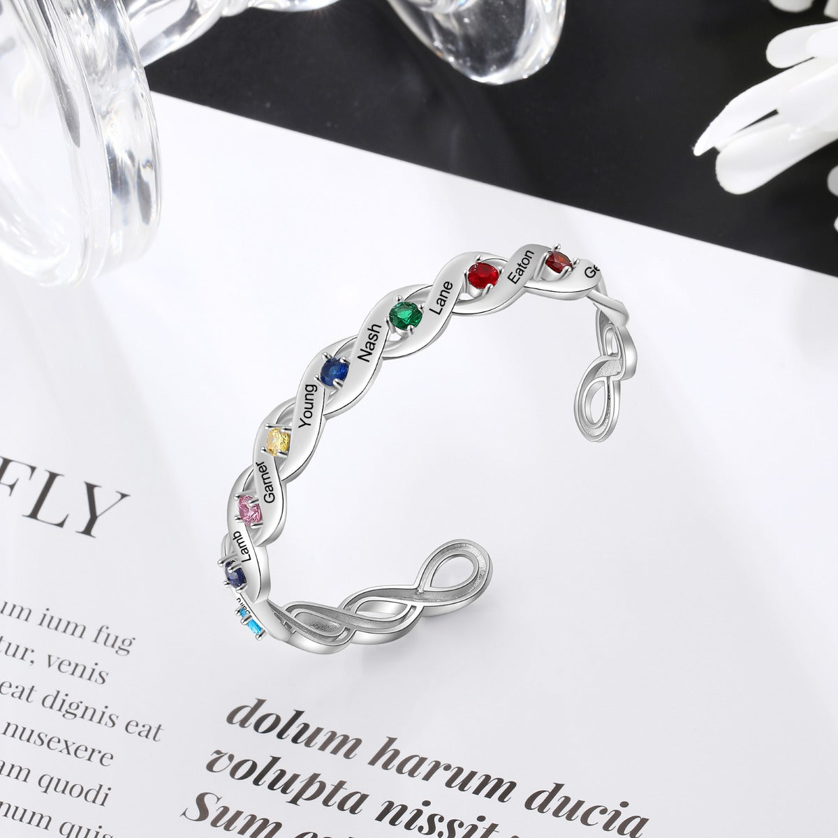 Braided Infinity Birthstone Name Bangle