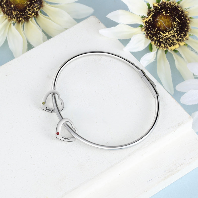 Engraved Birthstone Ring Charm Bangle Bracelet