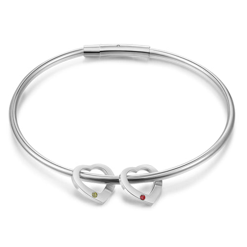 Engraved Birthstone Ring Charm Bangle Bracelet