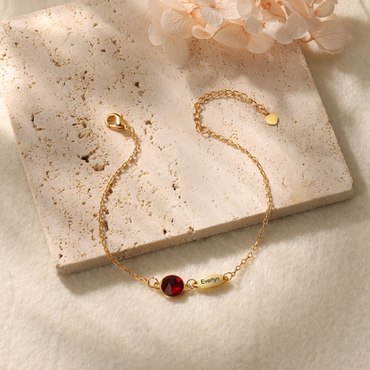 Oval Name Birthstone Chain Bracelet