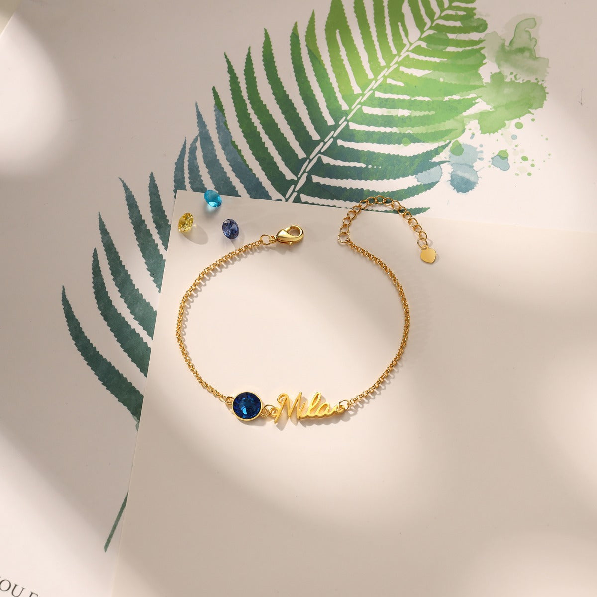 Script Name Bracelet with Birthstones