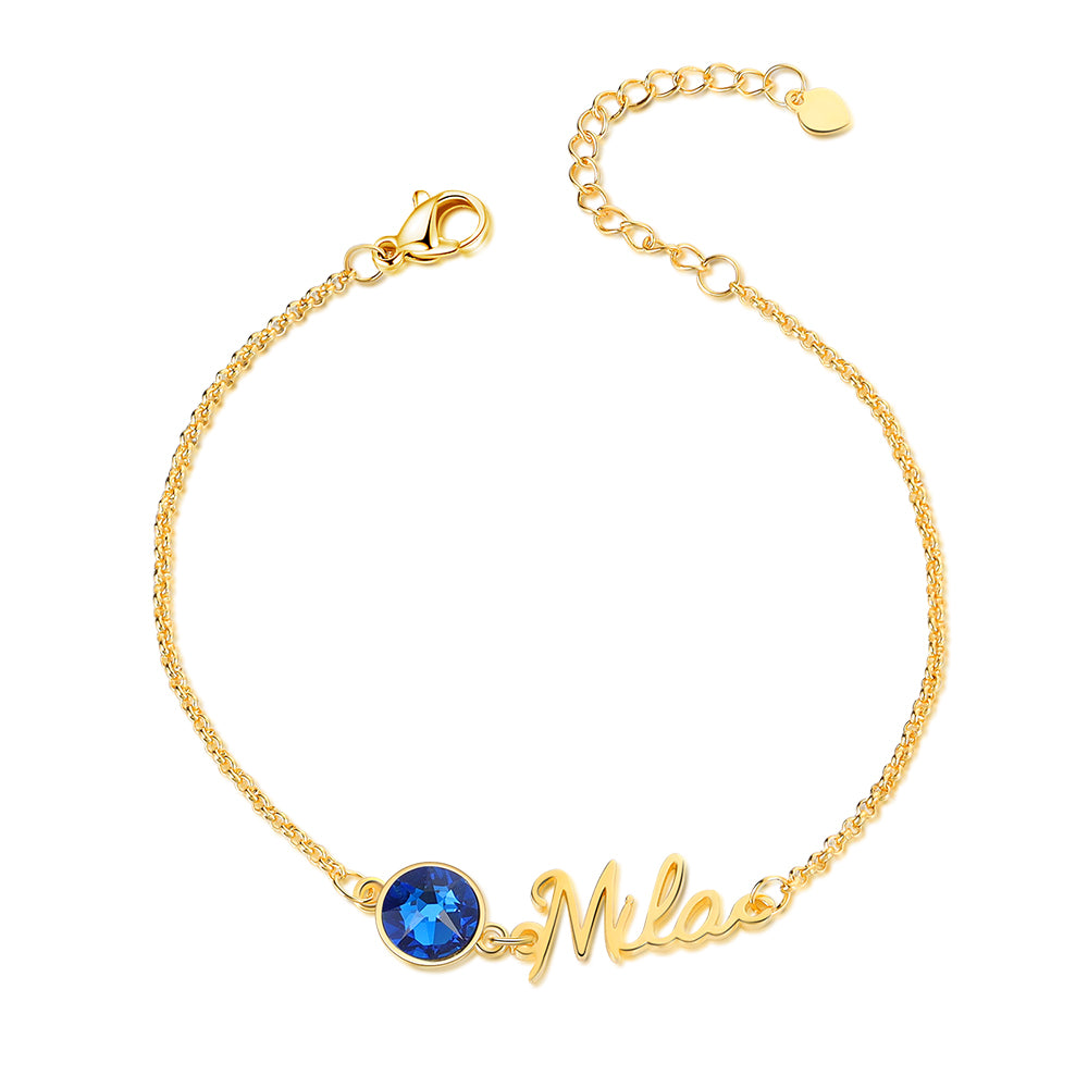 Script Name Bracelet with Birthstones