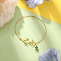Birth Flower Bracelet with Birthstone Charm