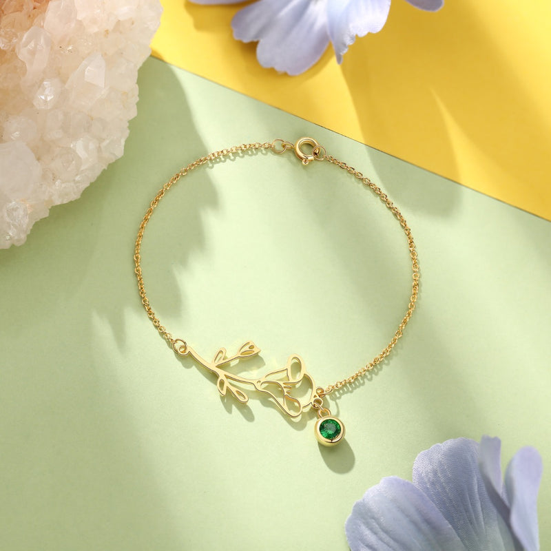 Birth Flower Bracelet with Birthstone Charm