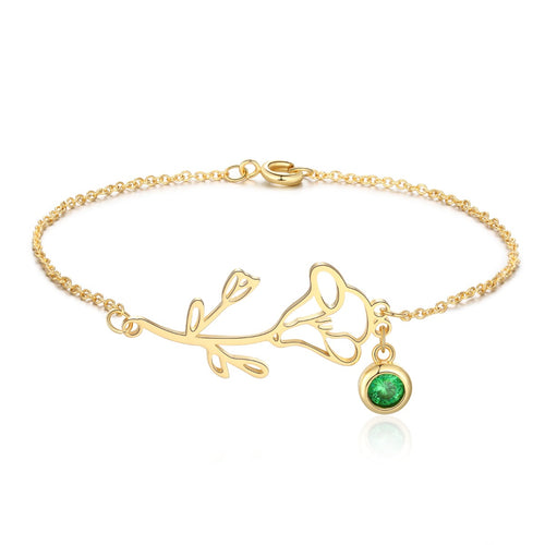 Birth Flower Bracelet with Birthstone Charm