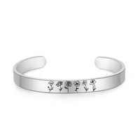 Engraved Birth Flower Cuff Bracelet