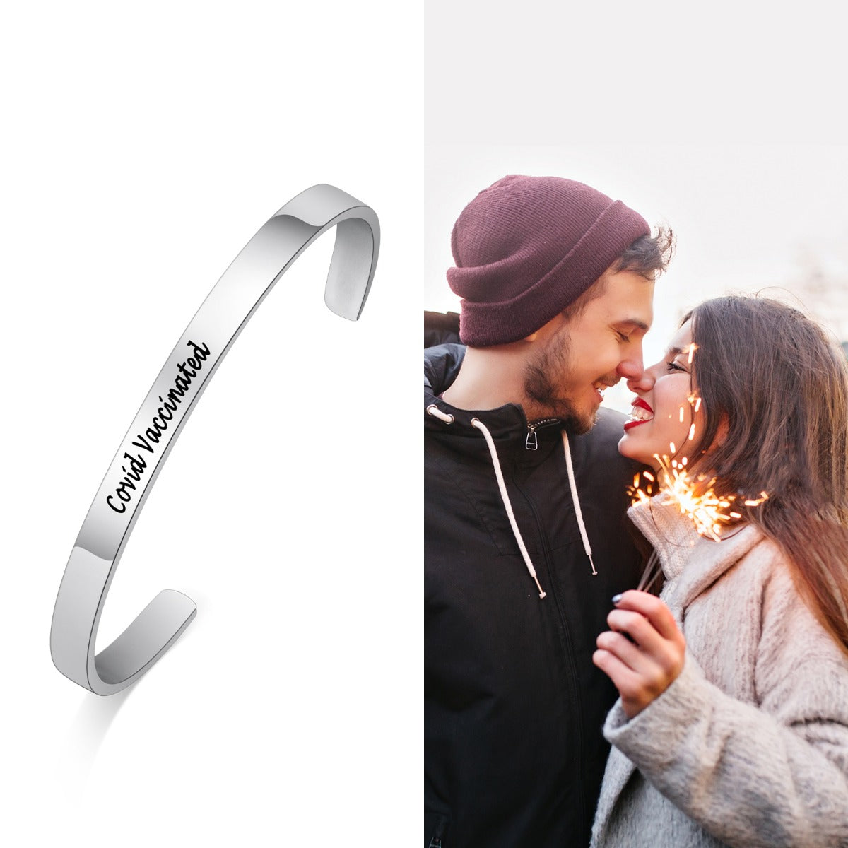 Engraved Vaccinated Message Cuff Bracelet