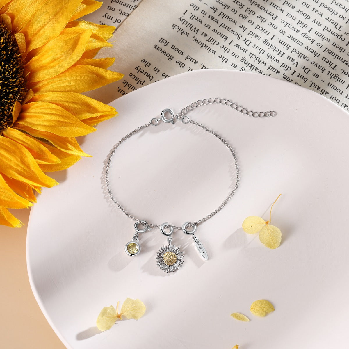 Sunflower Birthstone Name Charm Bracelet