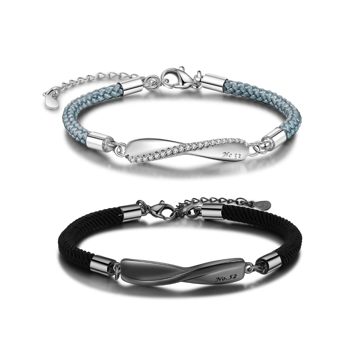 Engraved Infinity Couple Rope Bracelets Blue and Black
