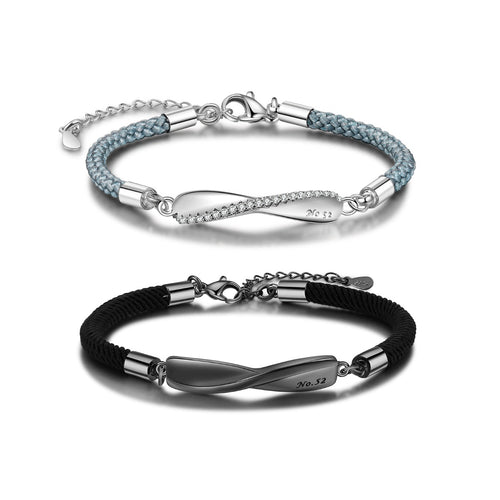 Engraved Infinity Couple Rope Bracelets Blue and Black