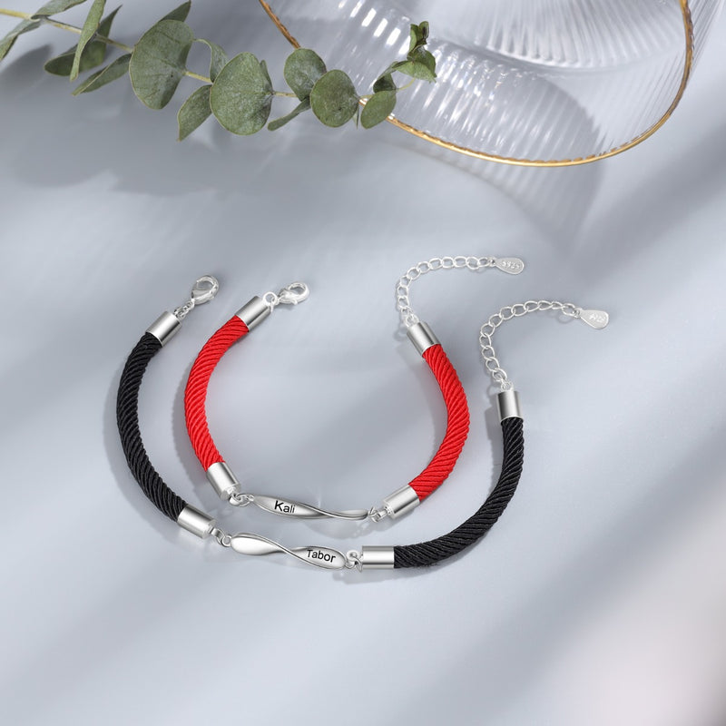 Engraved Infinity Couple Rope Bracelets Red and Black