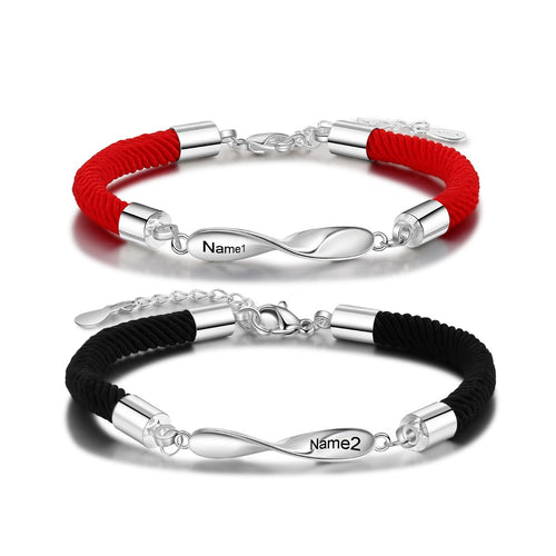 Engraved Infinity Couple Rope Bracelets Red and Black