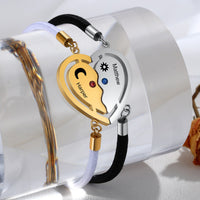 Matching Half Heart Initial Birthstone Couple Bracelet