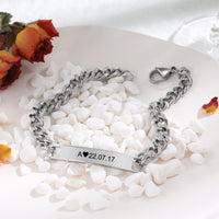 Engraved Bar Couple Chain Bracelet