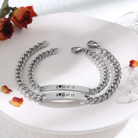 Engraved Bar Couple Chain Bracelet