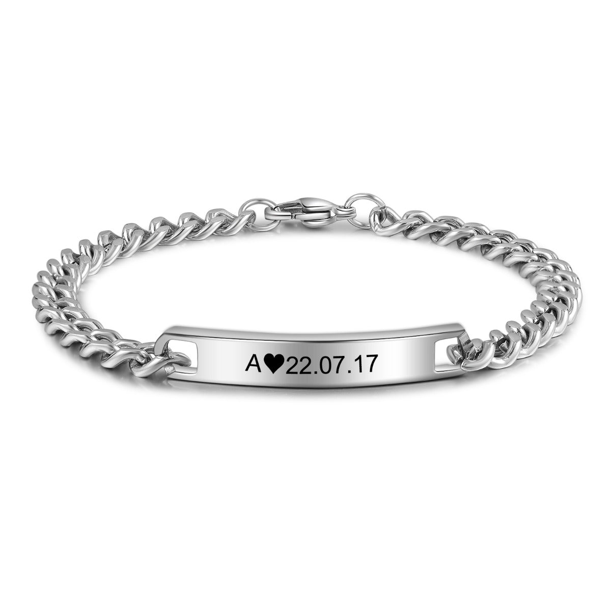 Engraved Bar Couple Chain Bracelet