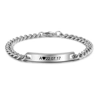 Engraved Bar Couple Chain Bracelet