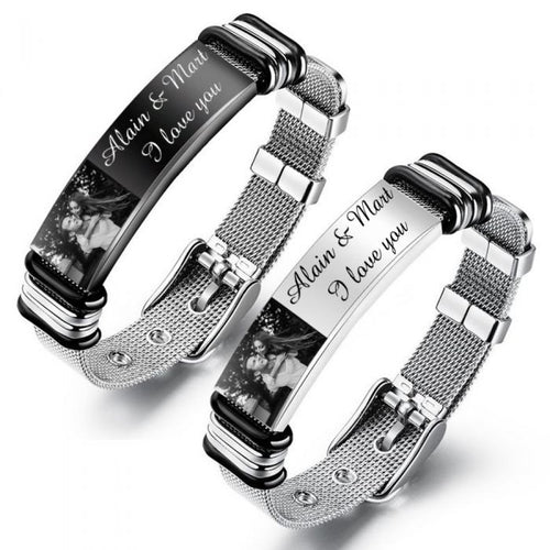 Men's Photo Mesh Bracelet with Engraving