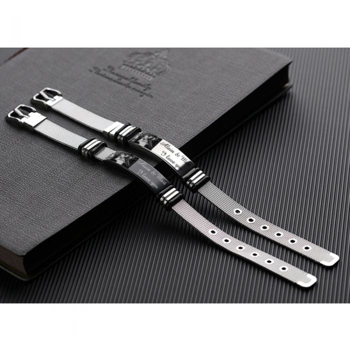 Men's Photo Mesh Bracelet with Engraving