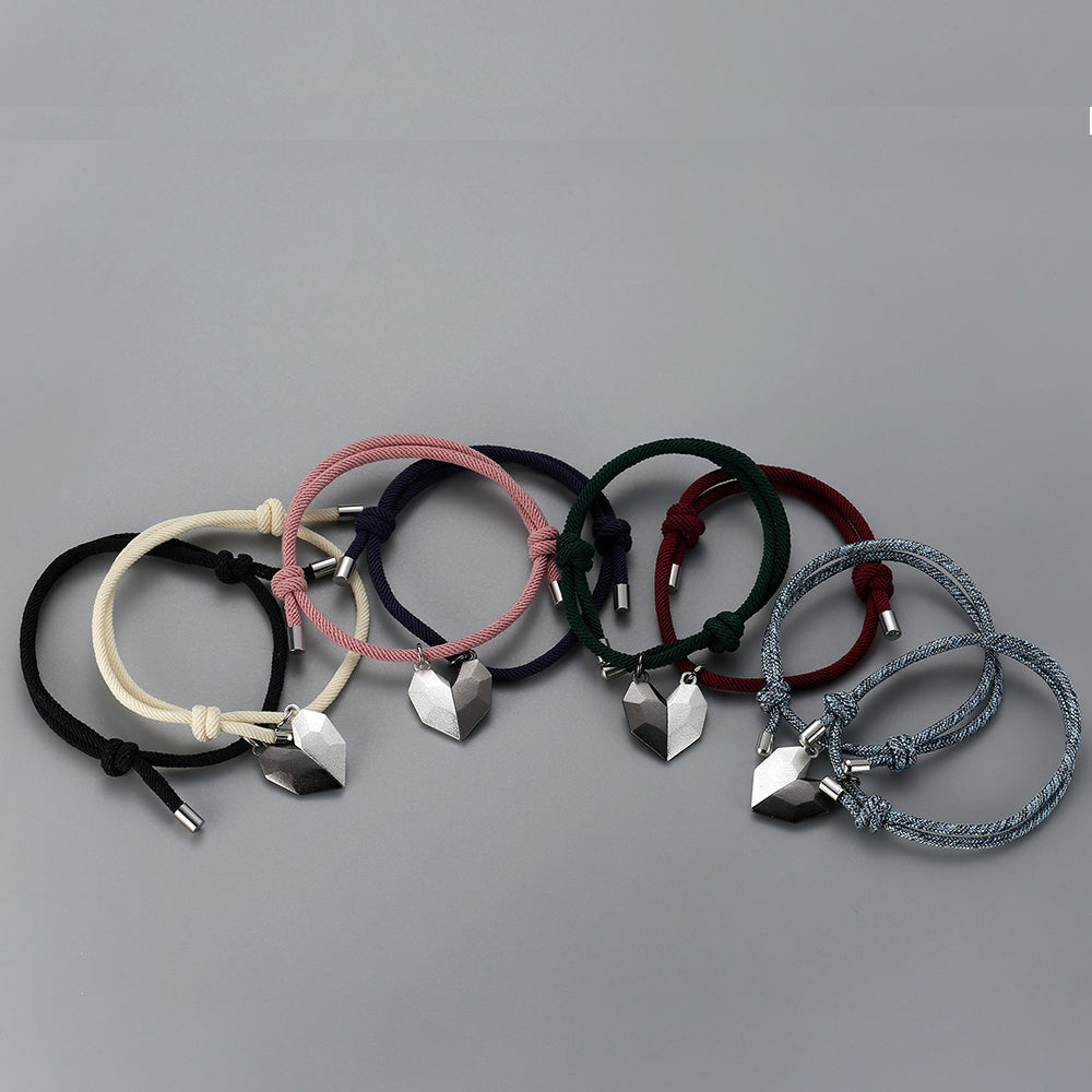 Magnetic Heart Initial Couple Bracelets