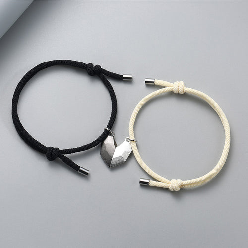 Magnetic Heart Initial Couple Bracelets