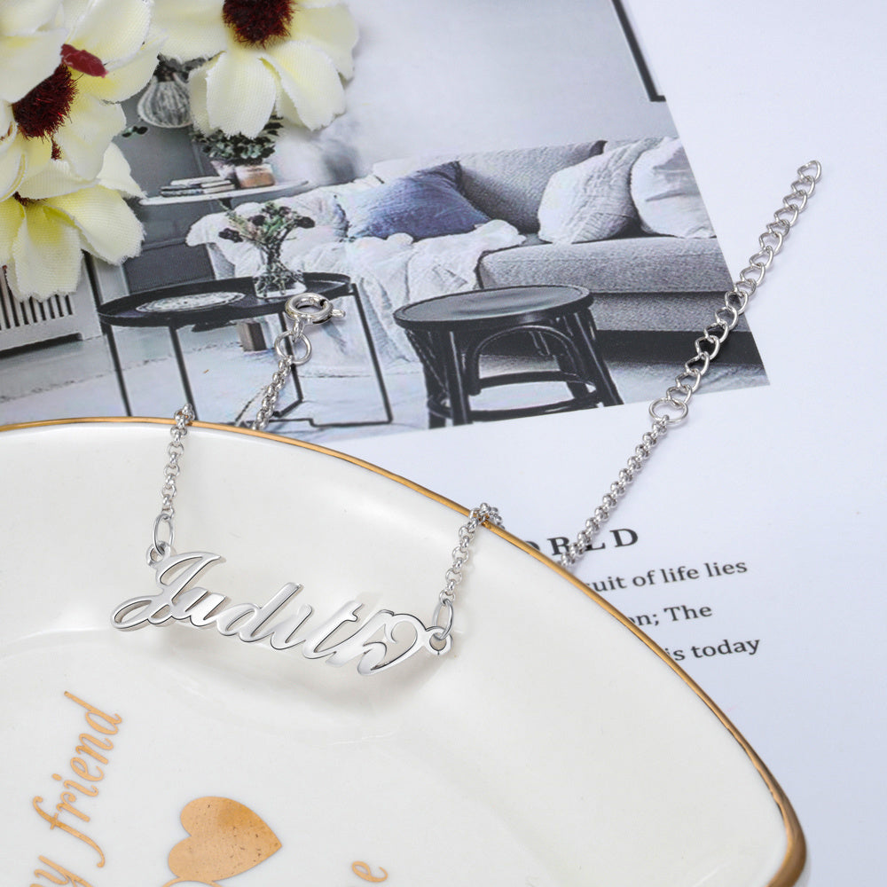 Script Name Bracelet with Heart Accent