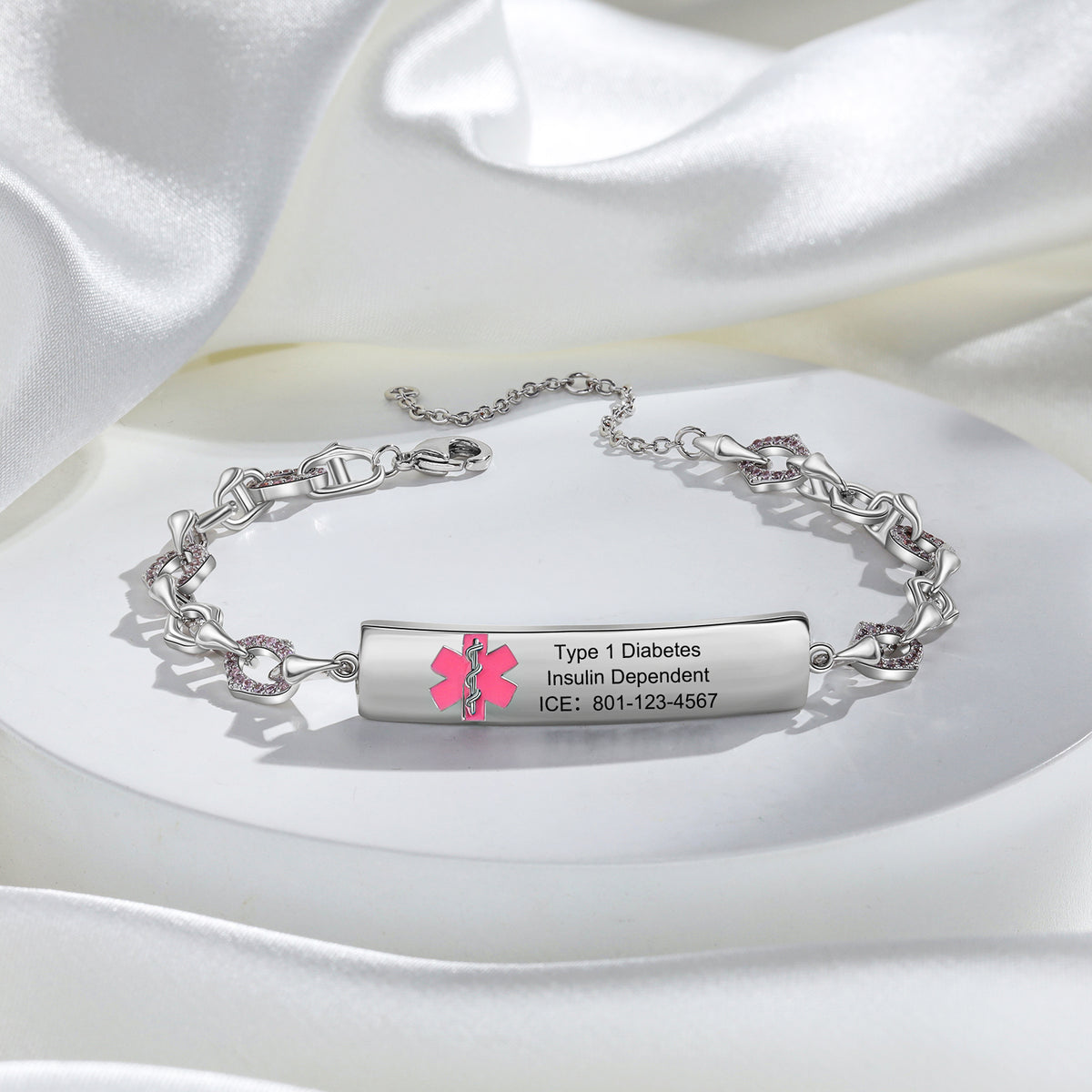 Pink Symbol Medical ID Link Bracelet