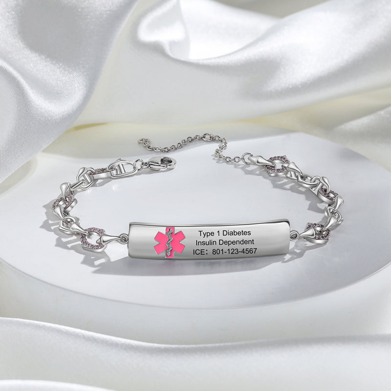 Pink Symbol Medical ID Link Bracelet