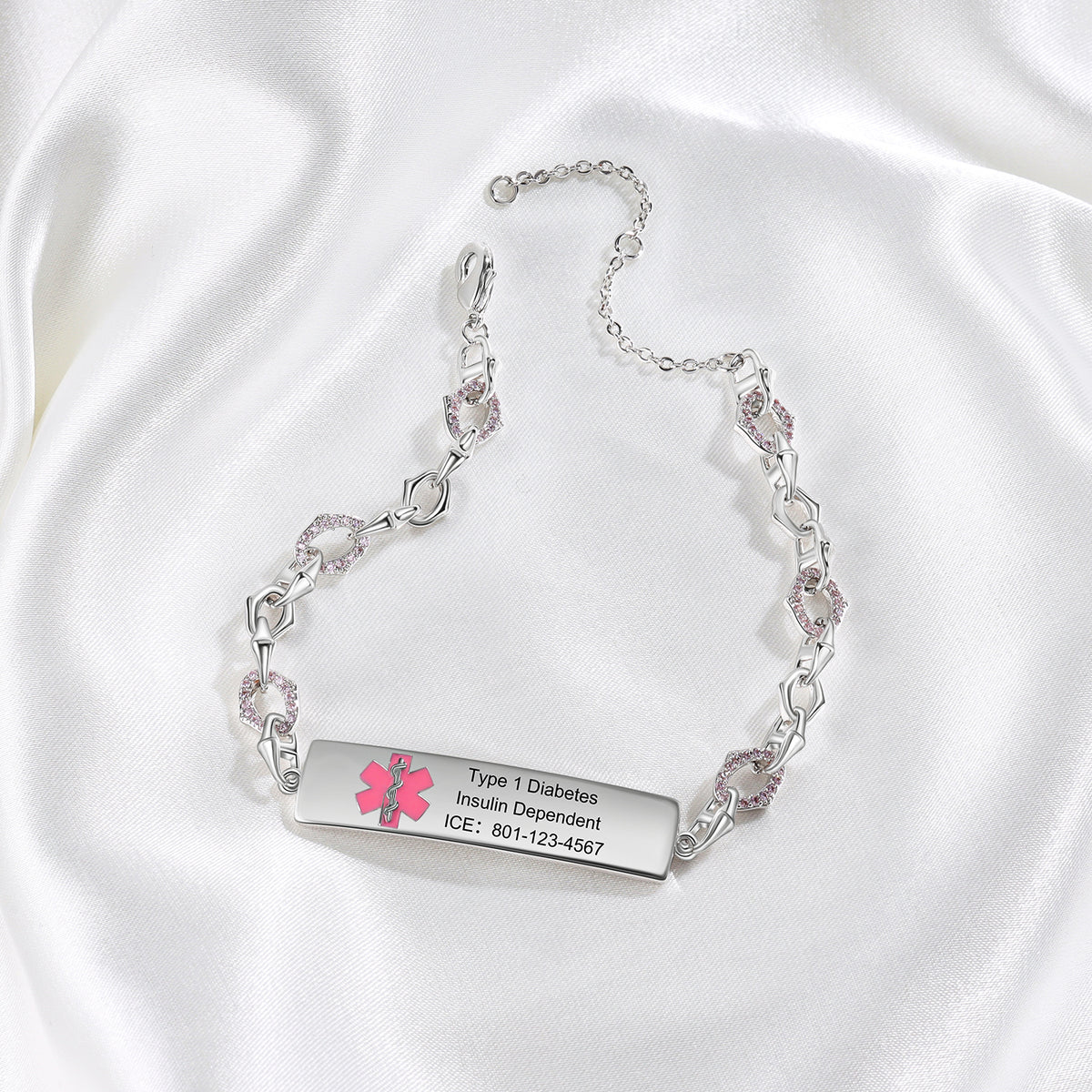 Pink Symbol Medical ID Link Bracelet