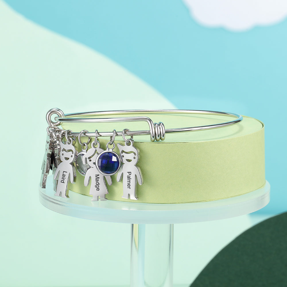 Kids Charm Birthstone Bangle for Mom