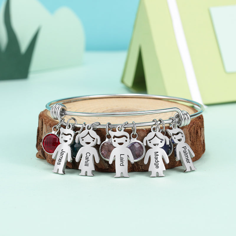 Kids Charm Birthstone Bangle for Mom