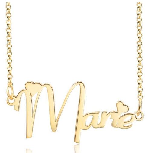 Script Name Necklace with Two Hearts