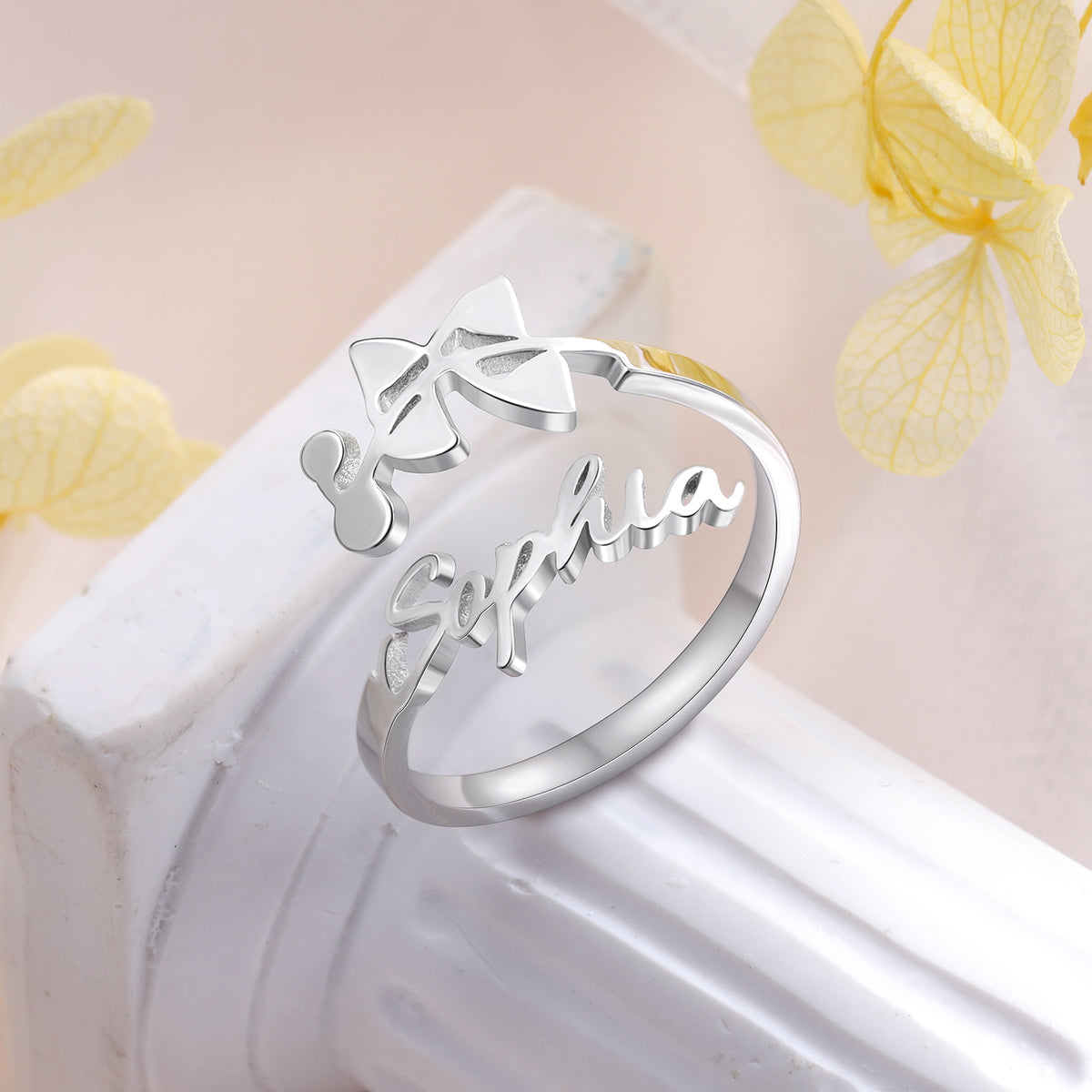 Adjustable Birth Flower Name Ring