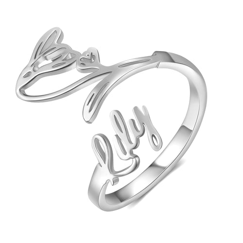 Adjustable Birth Flower Name Ring