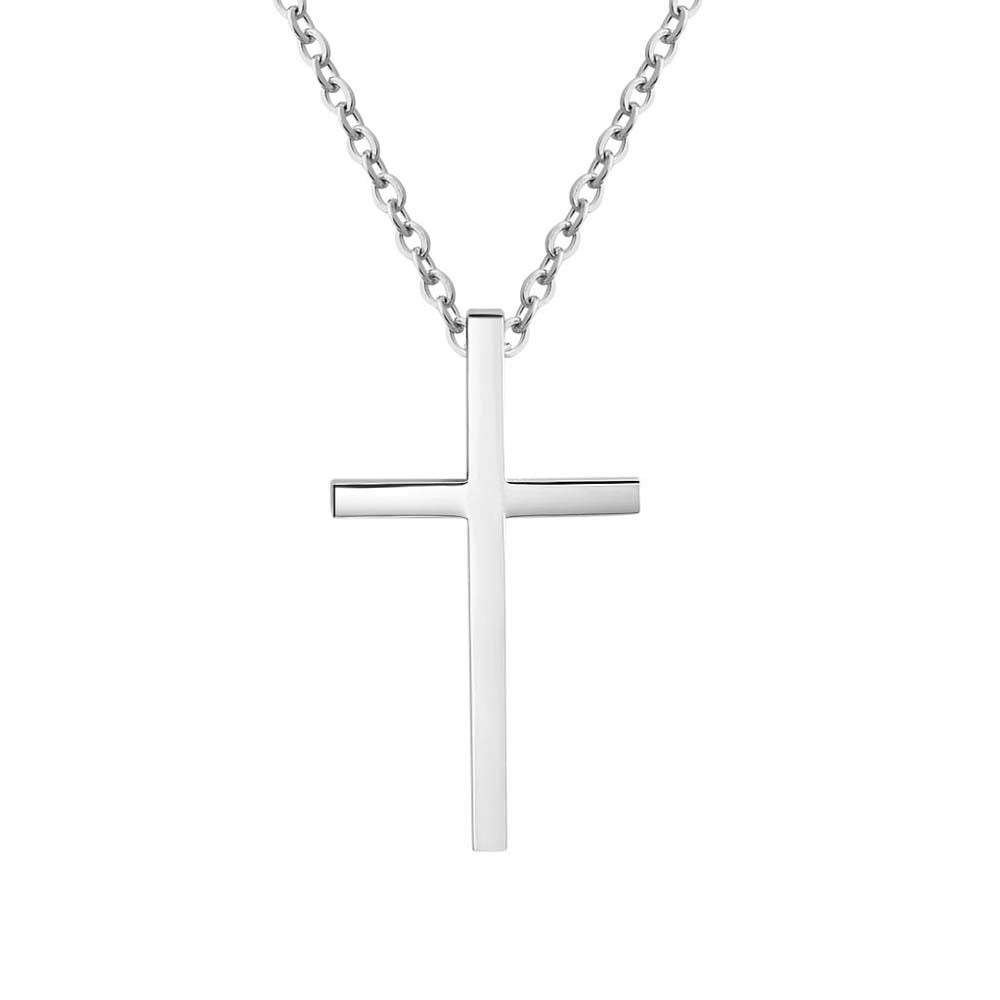 Engraved Stainless Steel Cross Necklace