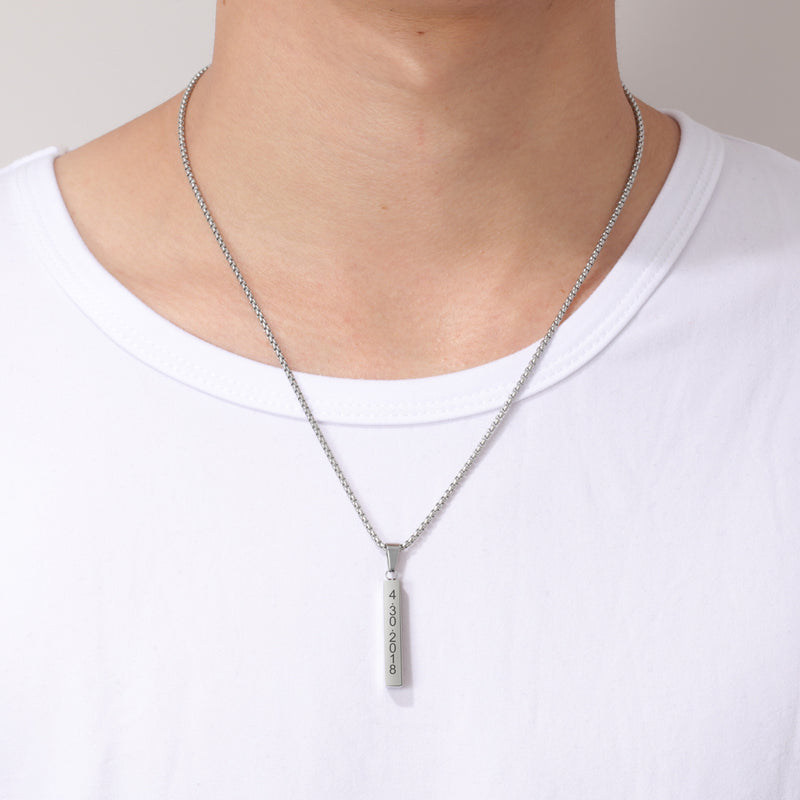 Men's Engraved Vertical Bar Necklace
